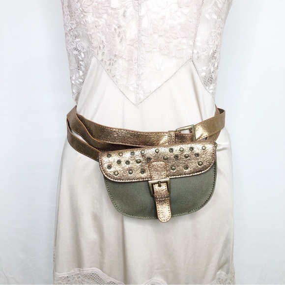 Heart moon star olive green with copper color block, canvas waist purse - Picture 10 of 13